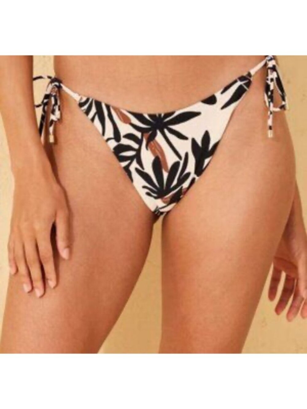 Shade & Shore Tropical Leaf Bikini Bottom M Floral Low Rise High Leg Cheeky NWT